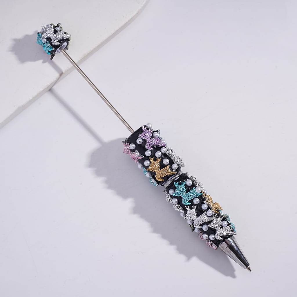 Exquisite Metal Deer Elk and White Pearls Beadable Clay Pens