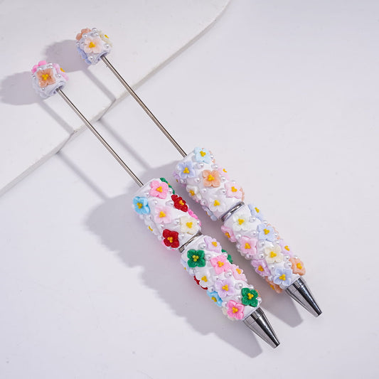 Adorable Four-Petaled Flower Beadable Clay Pens with Various Colors and White Pearls