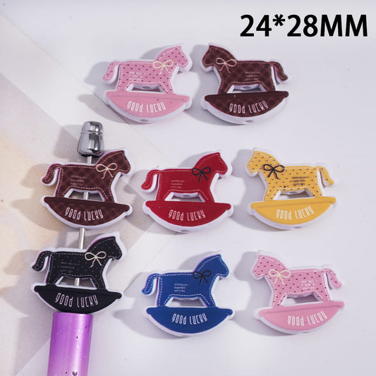 Rocking Horse Series in Solid Color Acrylic Beads, 24*28MM, Random Mix