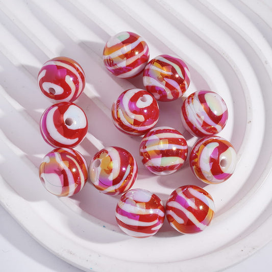 UV Coating with White and Red Stripes Acrylic Beads for Bracelets
