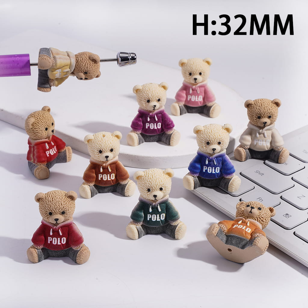 Lovely Bear Sitting with Leg Apart & Wearing Colorful Sweatshirt 32MM Random Mix
