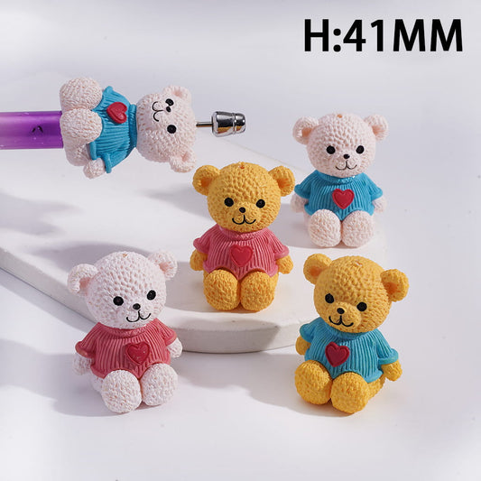 Smiling Bear Acrylic Beads with Heart Sweater 41mm Random Mix