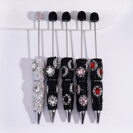 Silver Color Metal Mirror Shape Rhinestones Covered Beadable Clay Pen