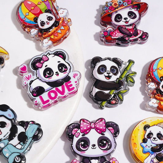 Adorable Cartoon Panda with Cute Expressions in Playful Character Styles Acrylic Beads, Assorted Designs, Random Mix