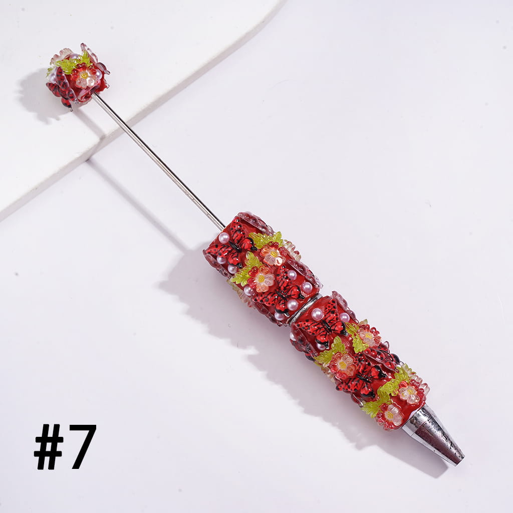 Cute Mini Butterfly Beadable Pens with Mini Flower Embellishments, Pearl Accents & Clear Rhinestone Chains, Multi-Color