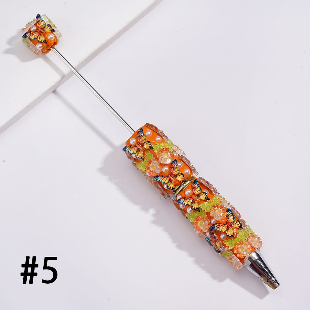 Cute Mini Butterfly Beadable Pens with Mini Flower Embellishments, Pearl Accents & Clear Rhinestone Chains, Multi-Color