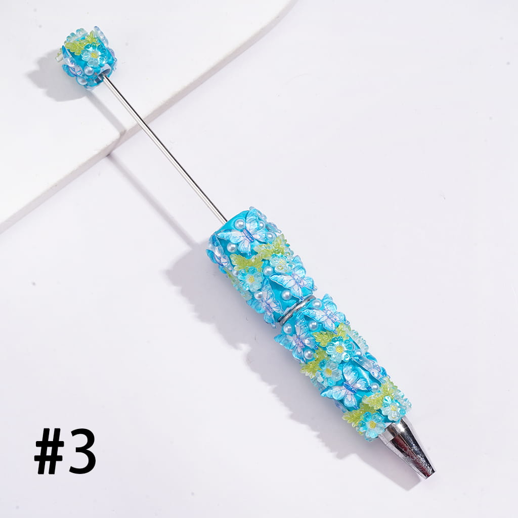 Cute Mini Butterfly Beadable Pens with Mini Flower Embellishments, Pearl Accents & Clear Rhinestone Chains, Multi-Color