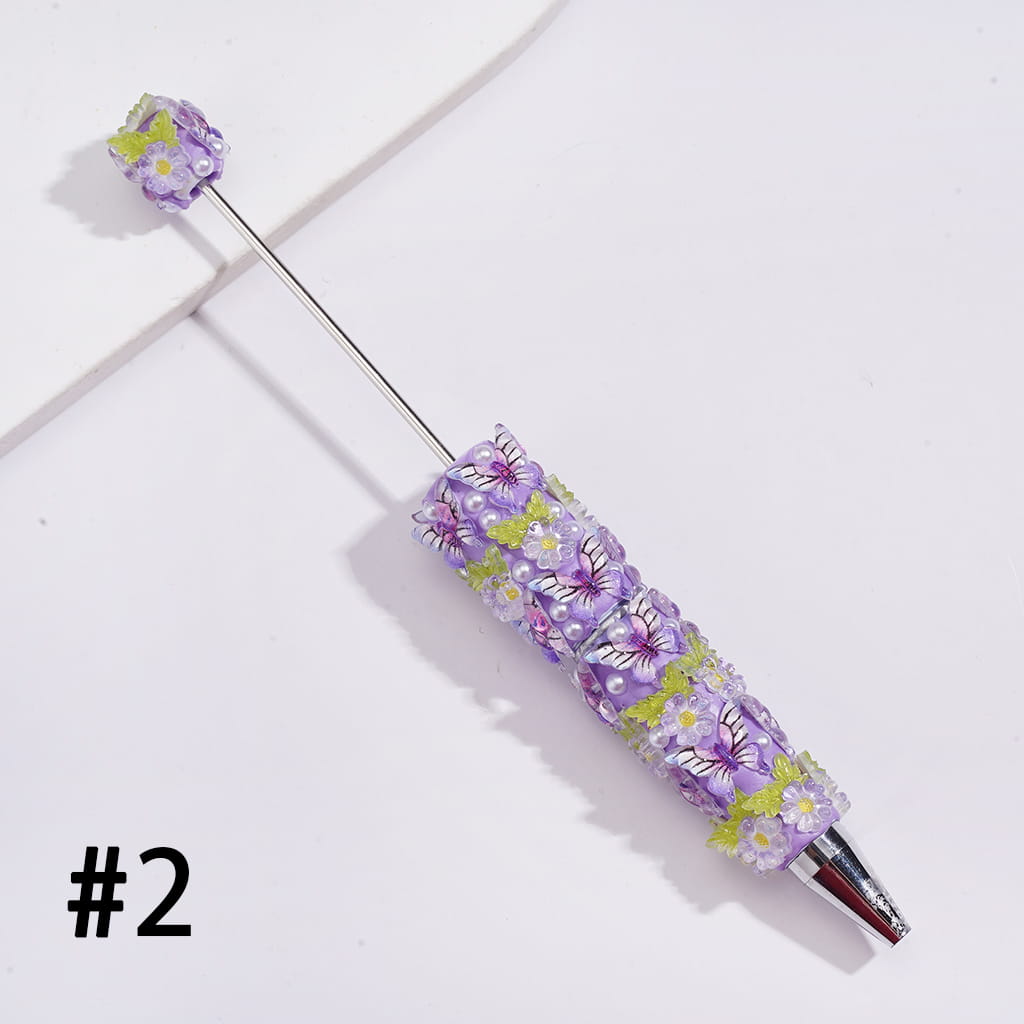 Cute Mini Butterfly Beadable Pens with Mini Flower Embellishments, Pearl Accents & Clear Rhinestone Chains, Multi-Color