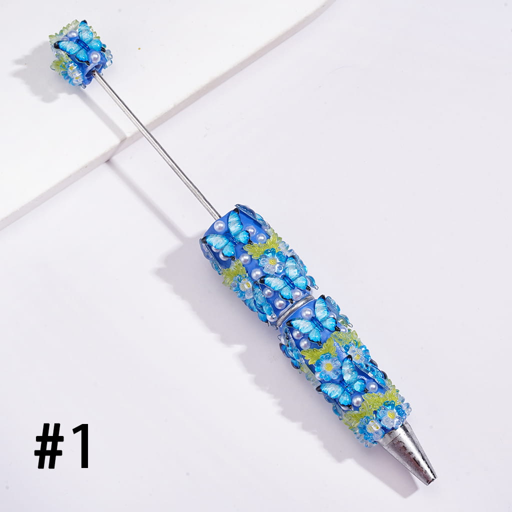 Cute Mini Butterfly Beadable Pens with Mini Flower Embellishments, Pearl Accents & Clear Rhinestone Chains, Multi-Color