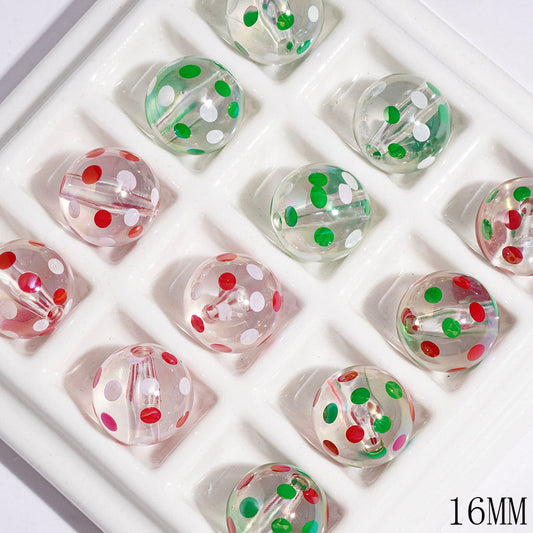 Festive Christmas Red, White & Green Polka Dot Clear Acrylic Beads for DIY Bracelets & Necklaces, Three Styles, Random Mix