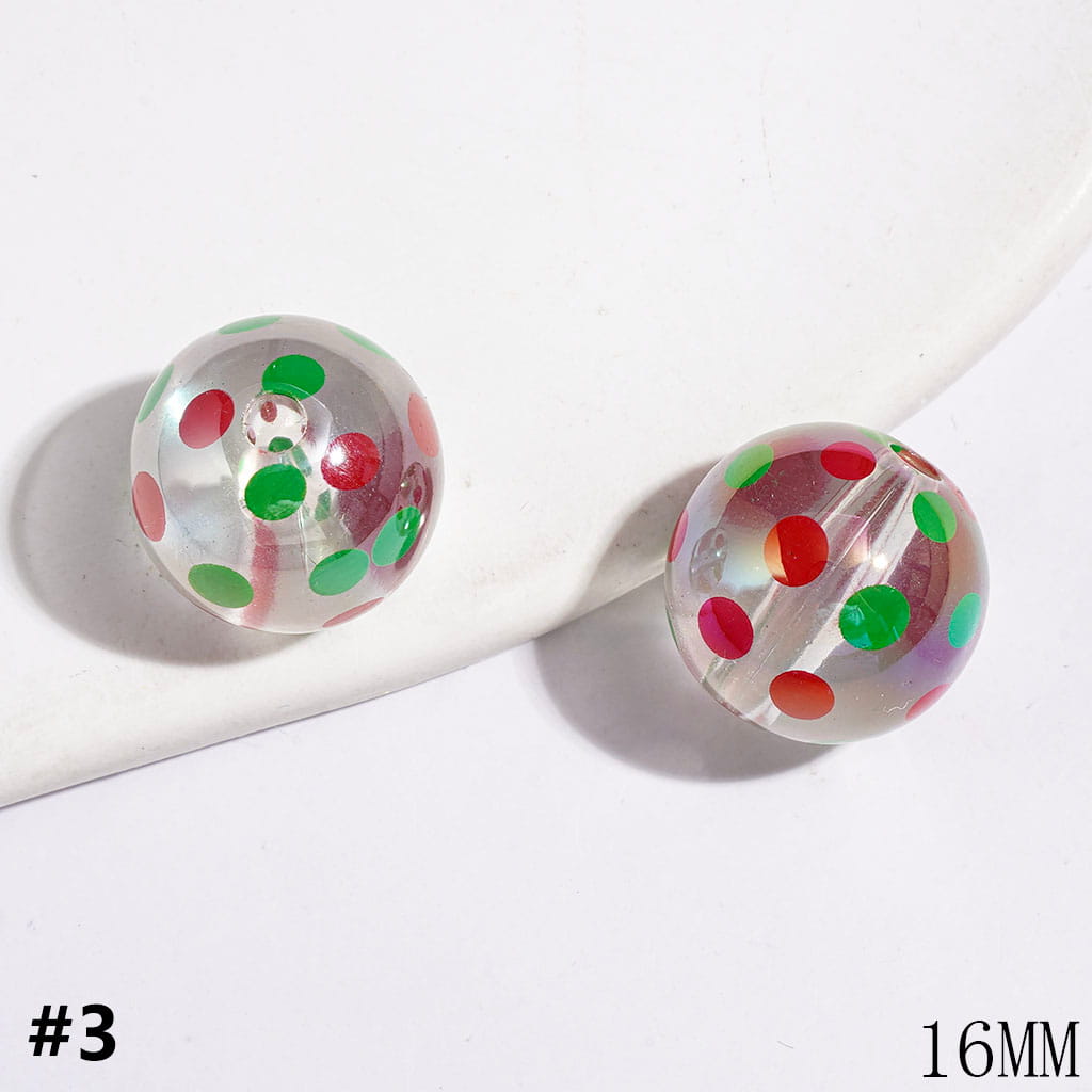 Festive Christmas Red, White & Green Polka Dot Clear Acrylic Beads for DIY Bracelets & Necklaces, Three Styles, Random Mix