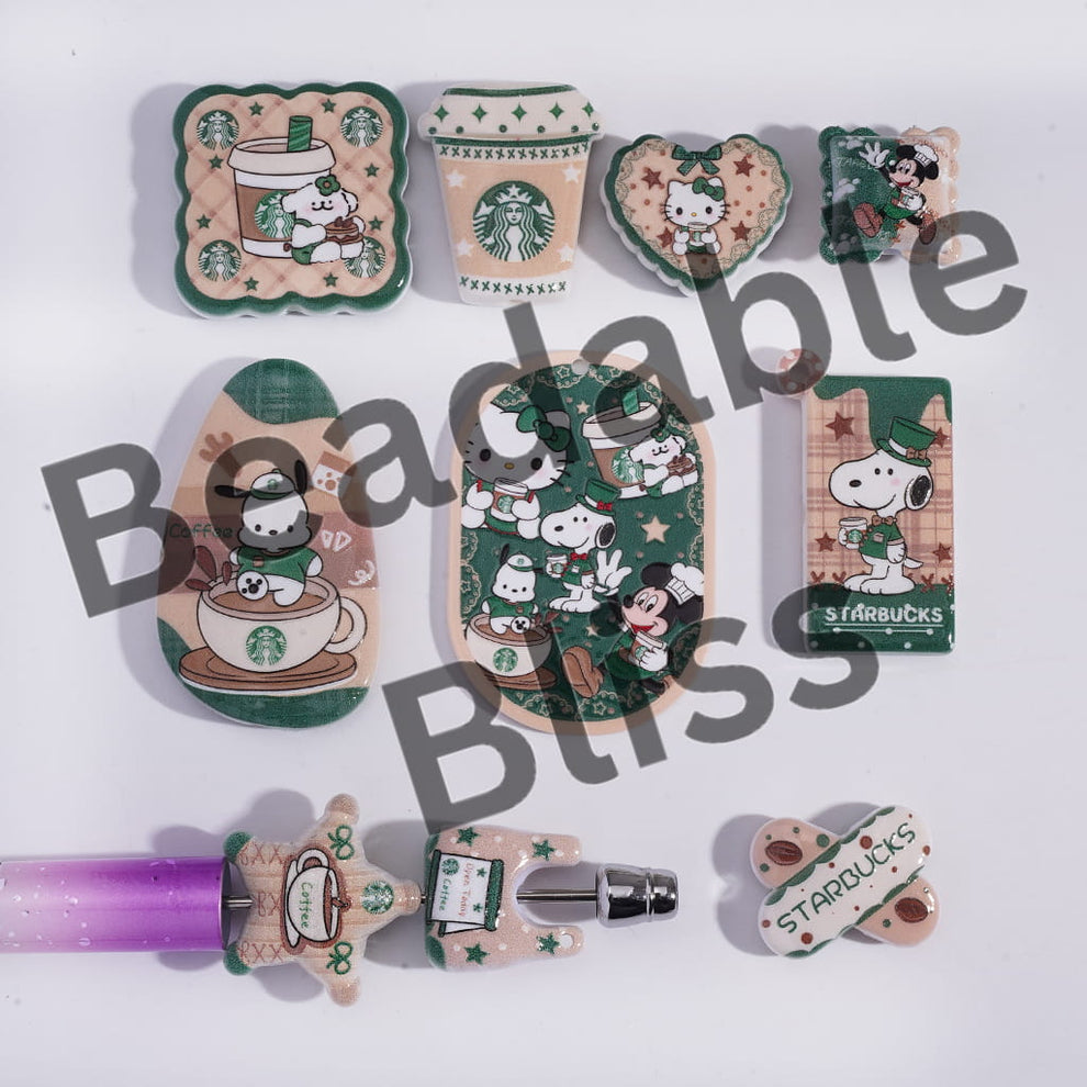 Acrylic Beads Pendant Coffee Series with Beagle Dog and Adorable Chara ...