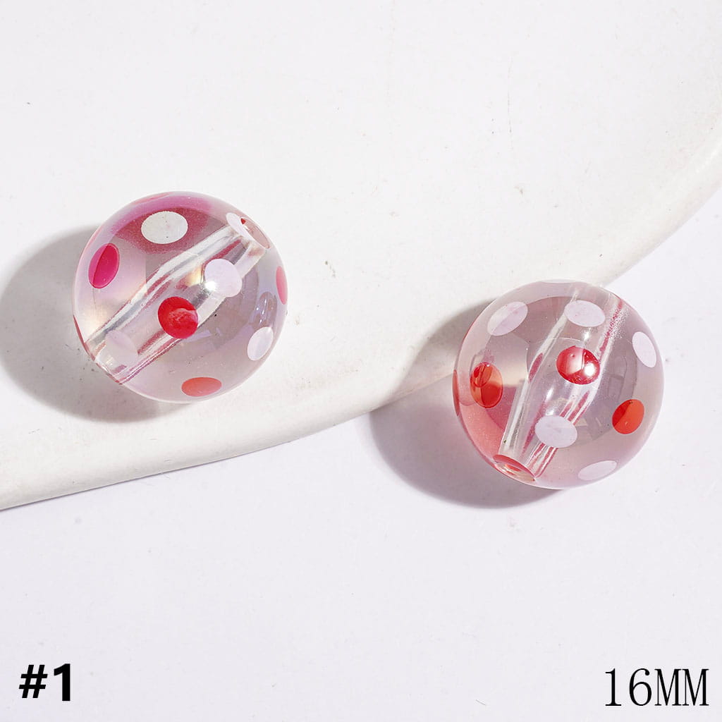 Festive Christmas Red, White & Green Polka Dot Clear Acrylic Beads for DIY Bracelets & Necklaces, Three Styles, Random Mix