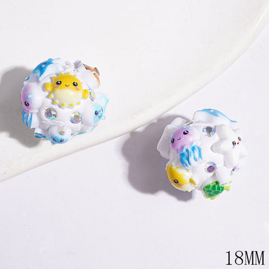 Cute Ocean Creature Jellyfish, Dolphin, Manta Ray, Starfish, Turtle & Pufferfish AB Rhinestone Clay Beads, 18MM
