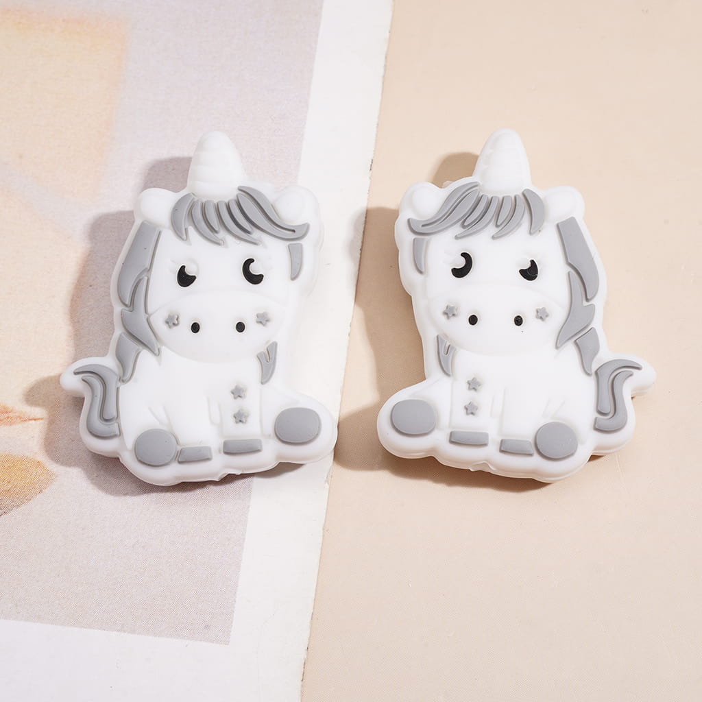 Cute Unicorn Character in Sitting Position Silicone Focal Beads, Random Mix