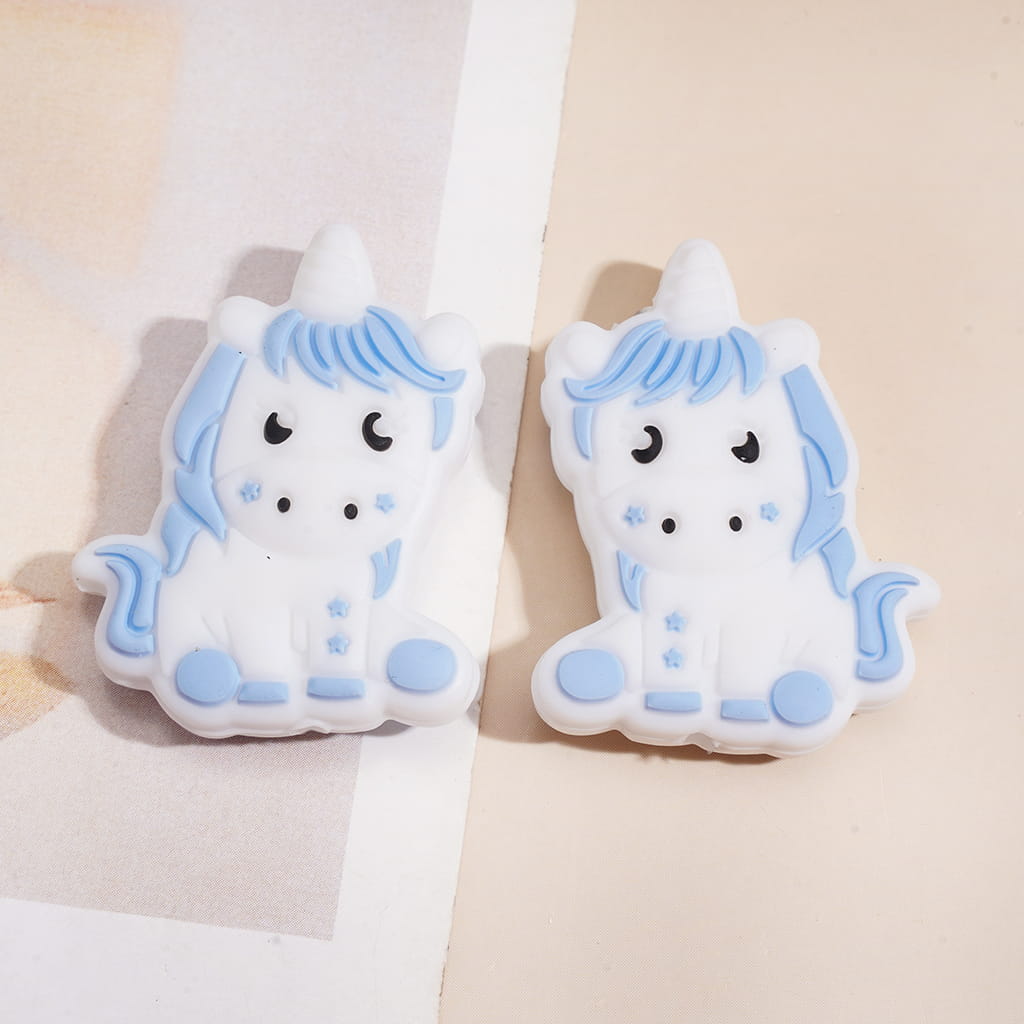 Cute Unicorn Character in Sitting Position Silicone Focal Beads, Random Mix