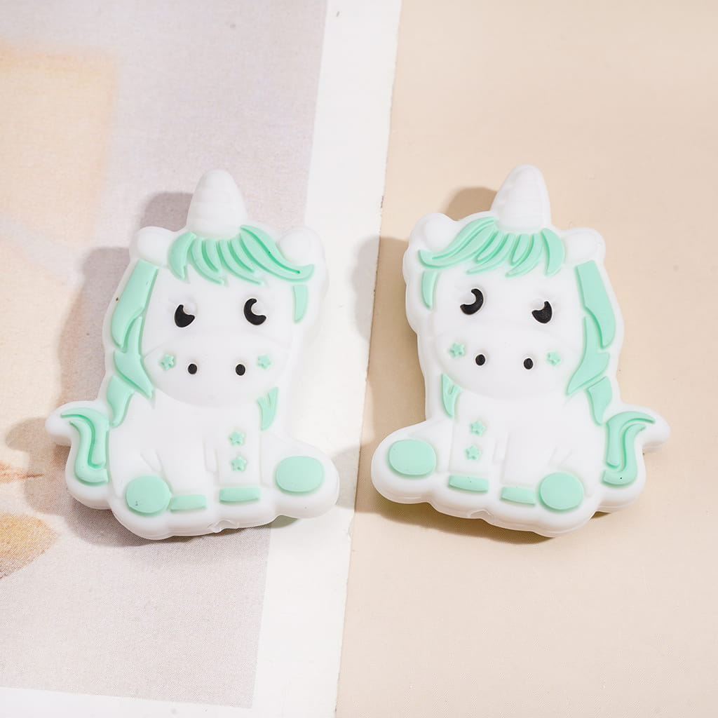 Cute Unicorn Character in Sitting Position Silicone Focal Beads, Random Mix