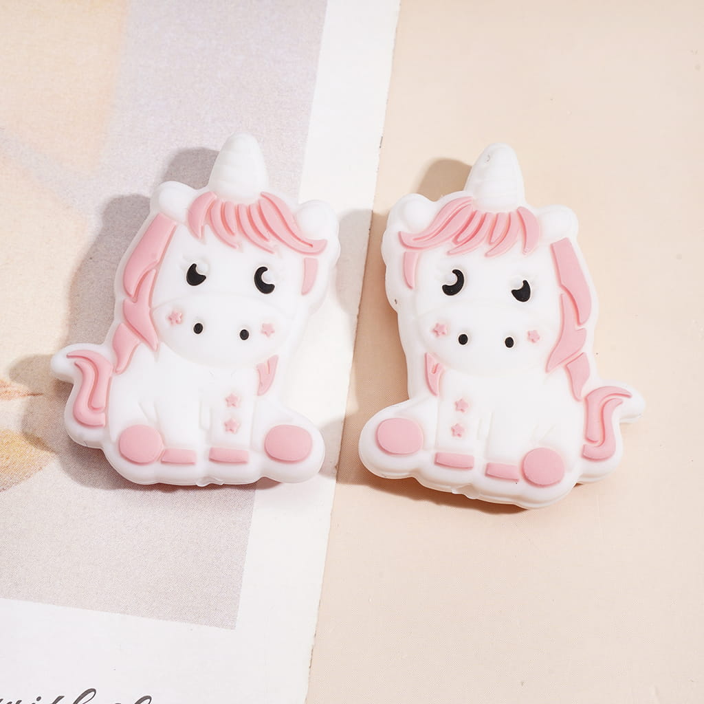 Cute Unicorn Character in Sitting Position Silicone Focal Beads, Random Mix