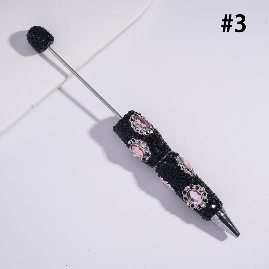 Silver Color Metal Mirror Shape Rhinestones Covered Beadable Clay Pen