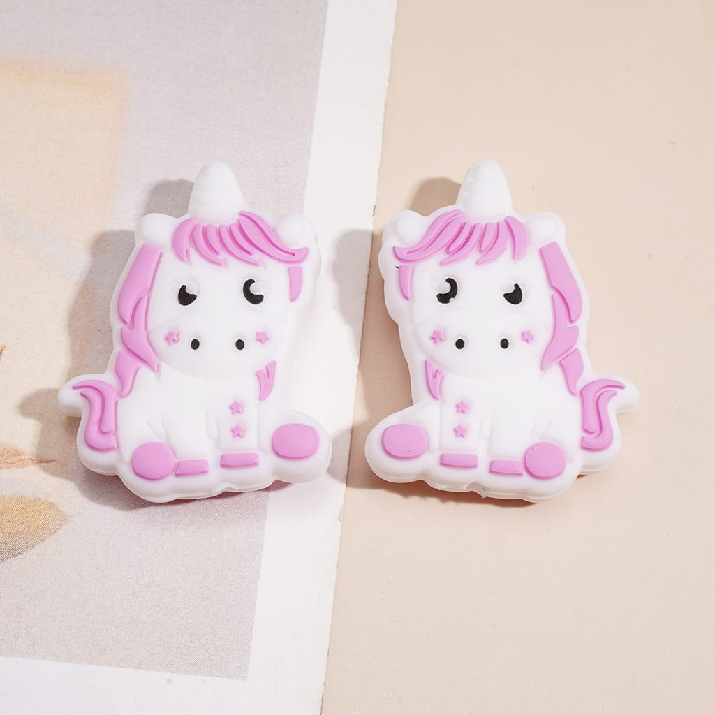 Cute Unicorn Character in Sitting Position Silicone Focal Beads, Random Mix