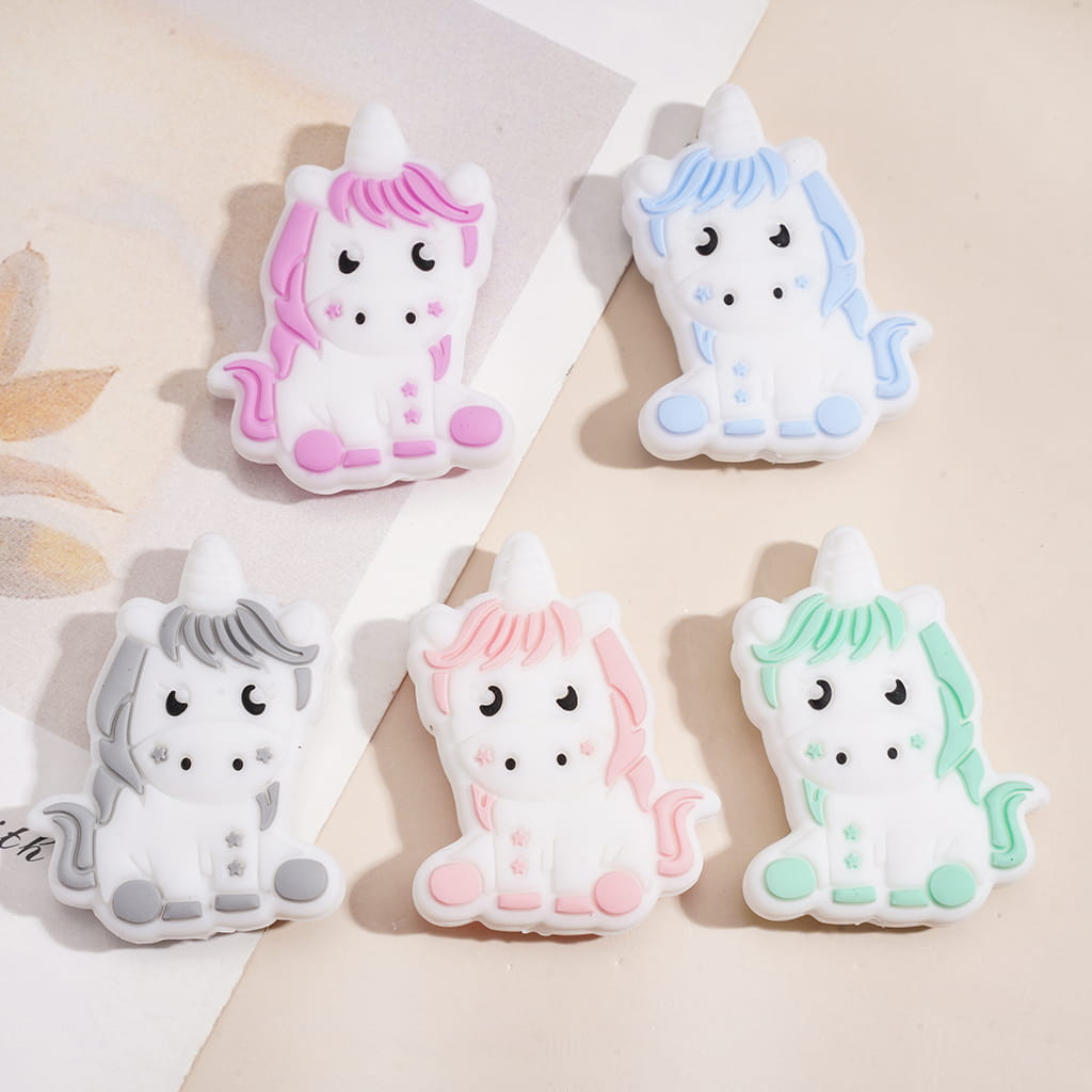 Cute Unicorn Character in Sitting Position Silicone Focal Beads, Random Mix