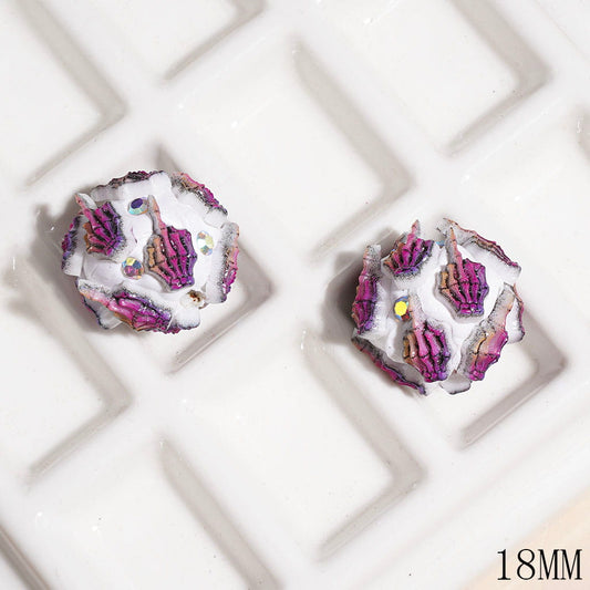 Purple Skull Hand Humor Gesture with Sparkling AB Rhinestones Clay Beads, 18MM