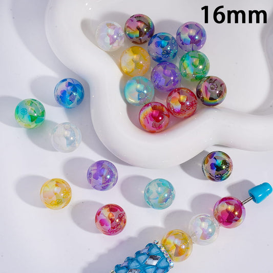 Colorful beads with a '16mm' label on a white background