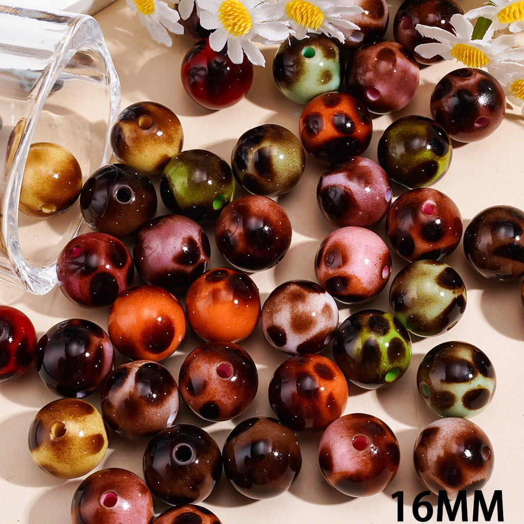 Brown Spots Dots Acrylic Beads for Bracelets or Necklaces, 16MM, Multicolor, Random Mix