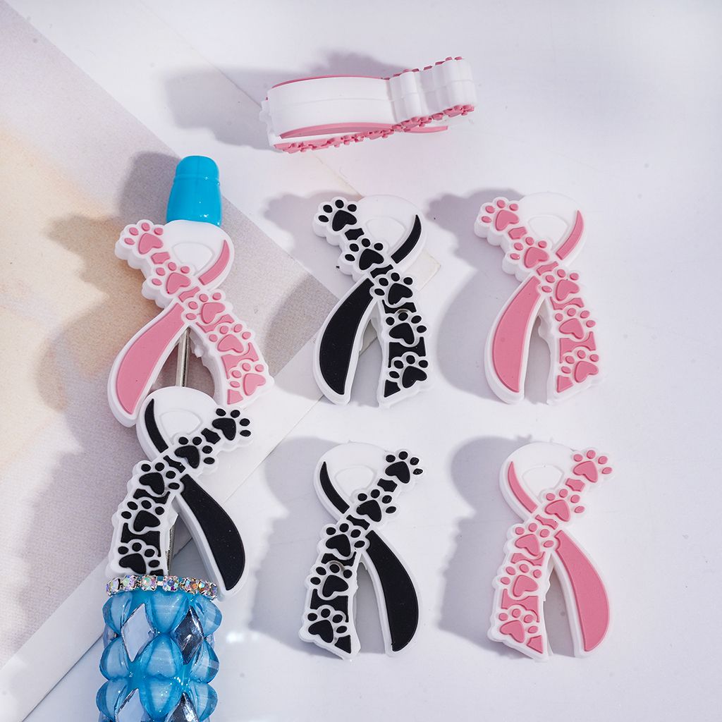 Silk Ribbon Series with Black & Pink Claw Prints Silicone Focal Beads