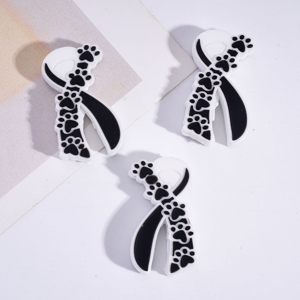 Silk Ribbon Series with Black & Pink Claw Prints Silicone Focal Beads