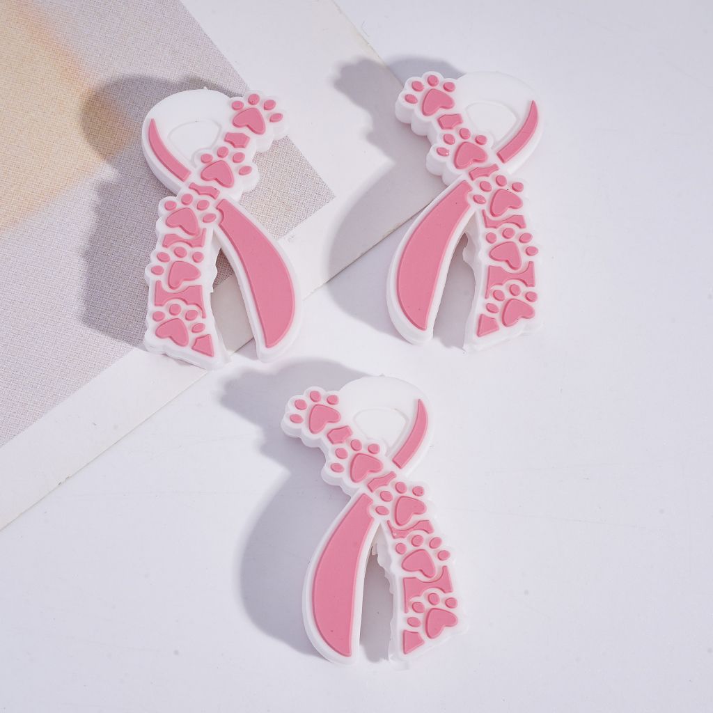 Silk Ribbon Series with Black & Pink Claw Prints Silicone Focal Beads