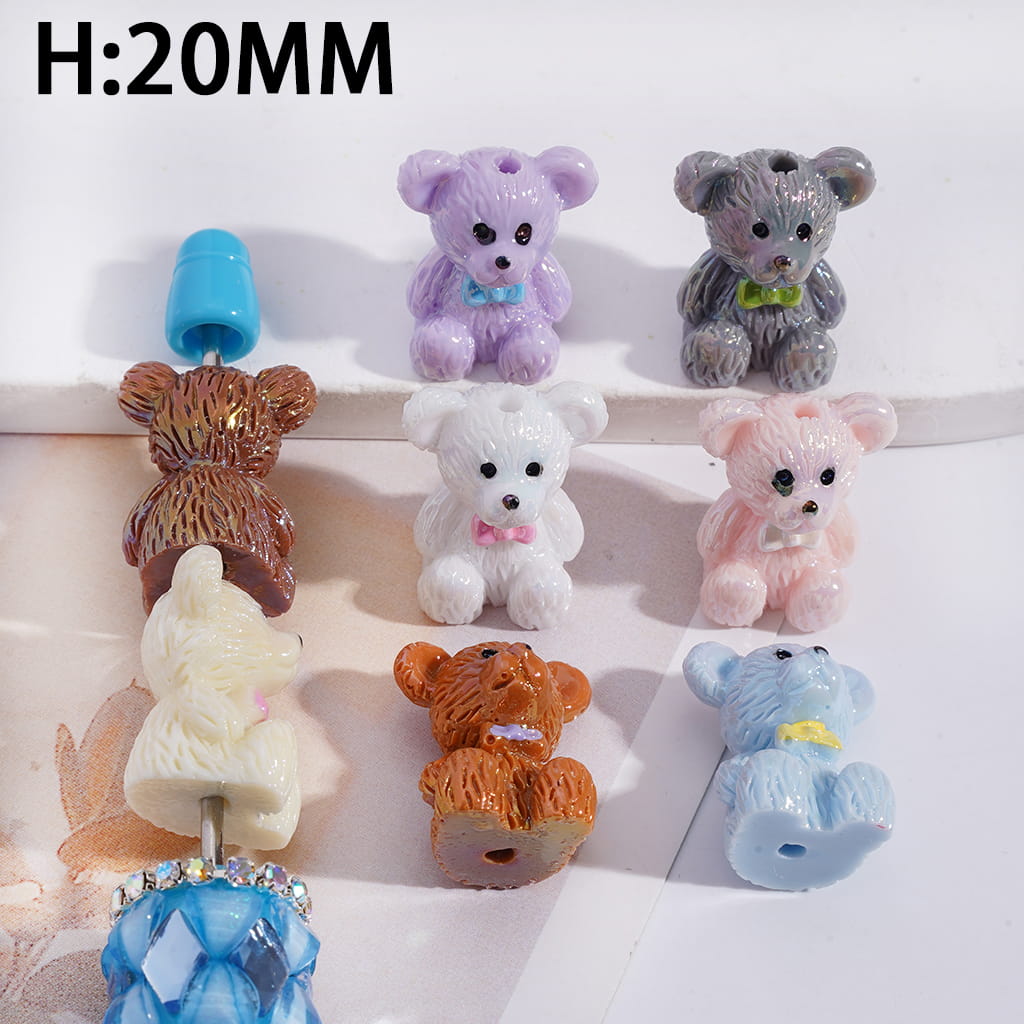 Cute Multi‑Color Bear Character with Bowtie Acrylic Beads 20MM Random Mix