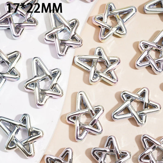 Silver Hollow Star Acrylic Beads, Metallic Laser Galaxy Iridescent Holographic Finish, 17×22MM