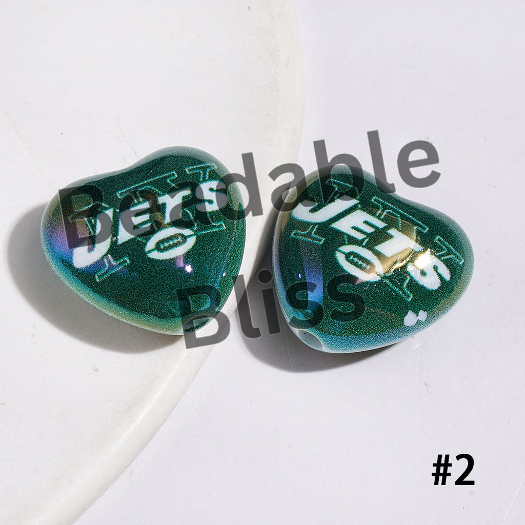 UV-Coated Acrylic Beads Heart with American Football Team Series, 18*20MM