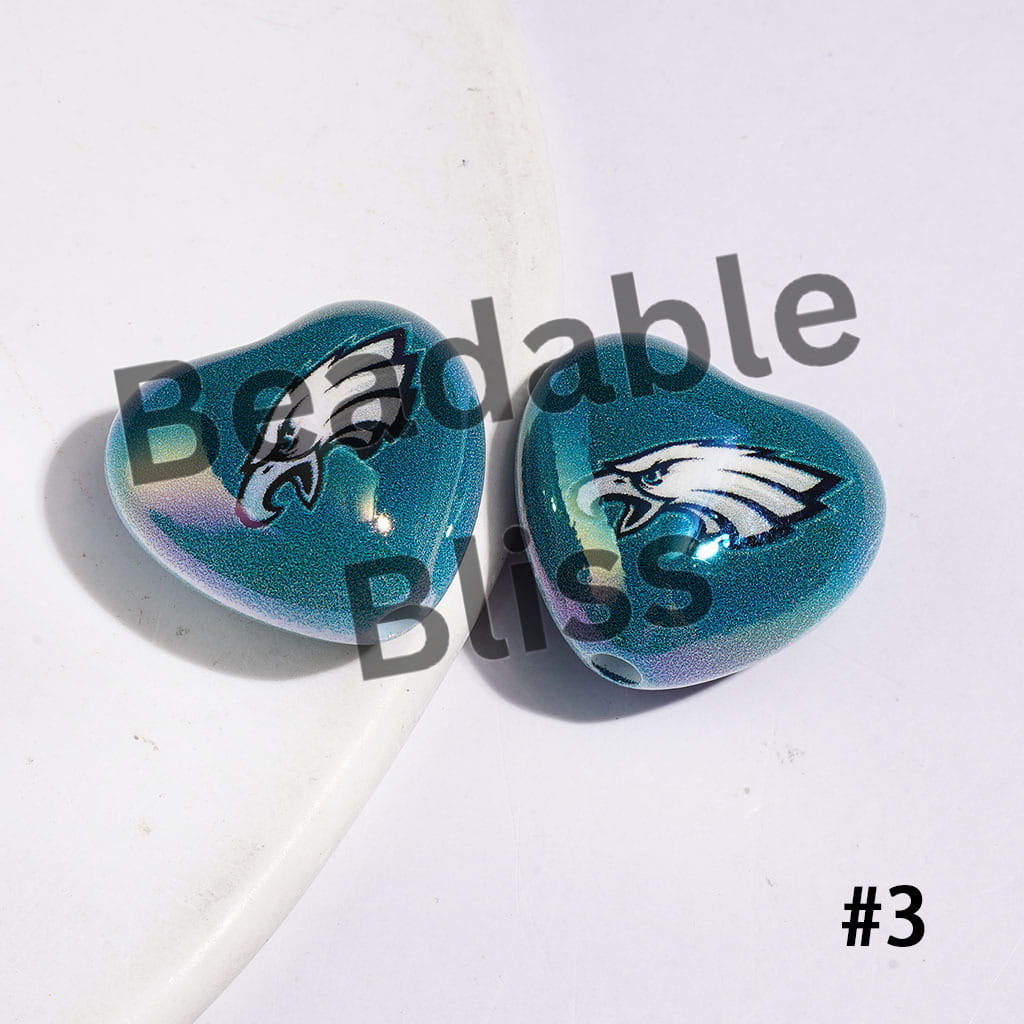UV-Coated Acrylic Beads Heart with American Football Team Series, 18*20MM