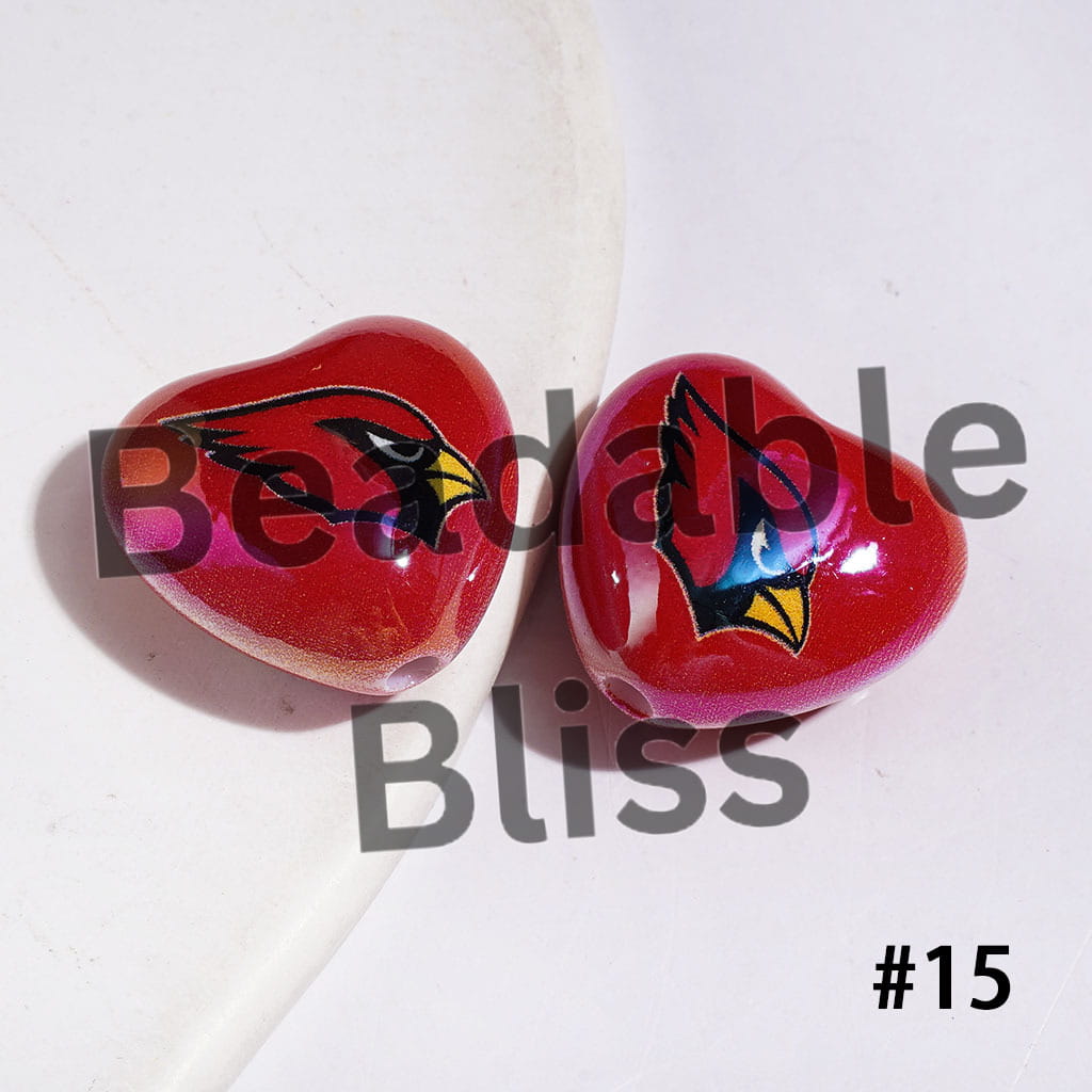 UV-Coated Acrylic Beads Heart with American Football Team Series, 18*20MM