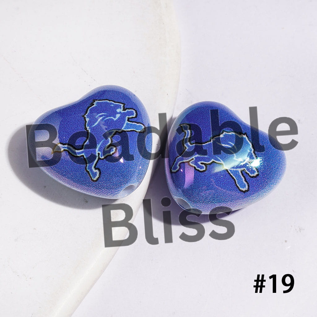 UV-Coated Acrylic Beads Heart with American Football Team Series, 18*20MM
