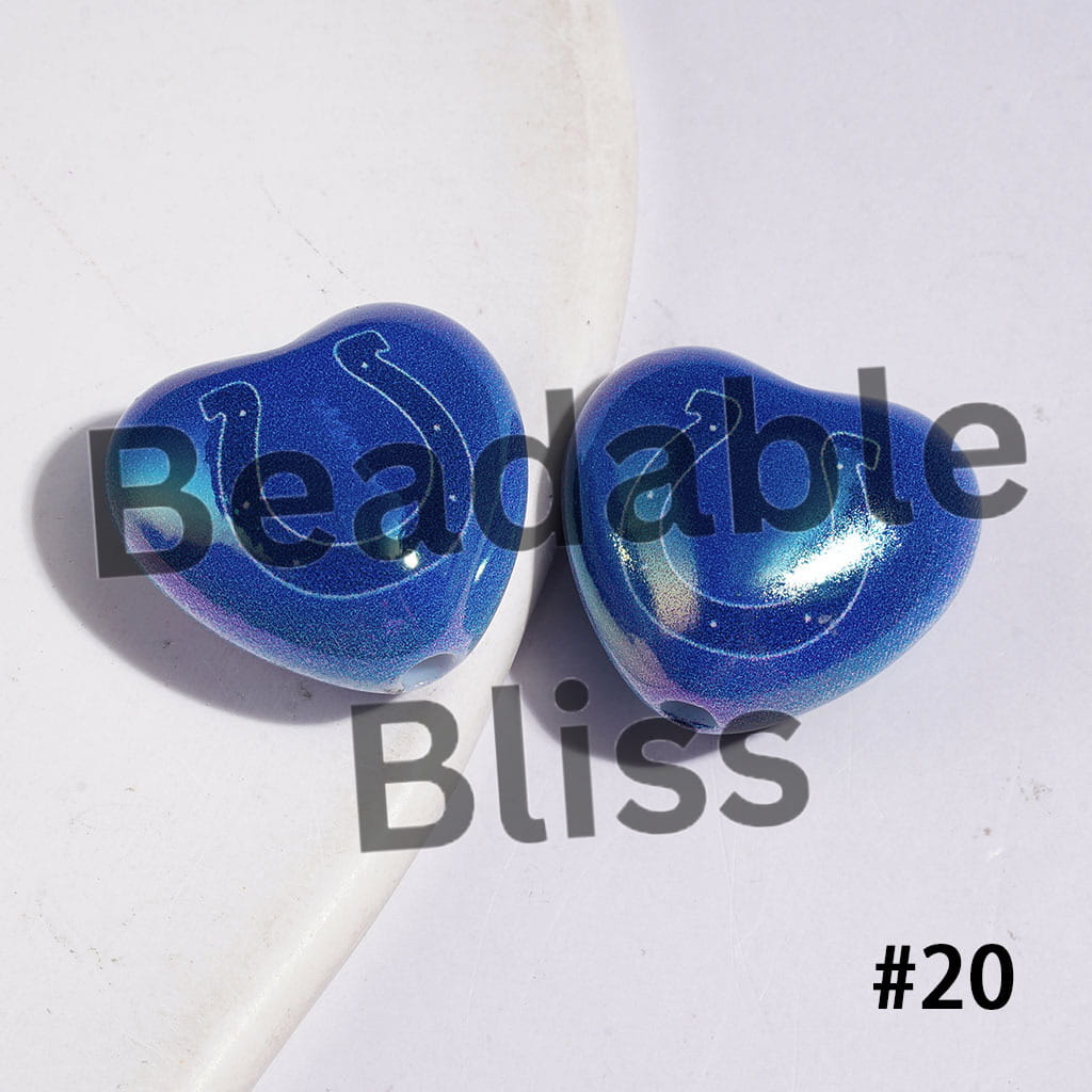 UV-Coated Acrylic Beads Heart with American Football Team Series, 18*20MM