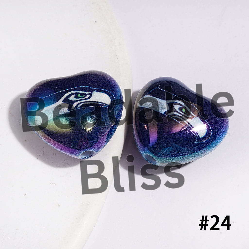 UV-Coated Acrylic Beads Heart with American Football Team Series, 18*20MM