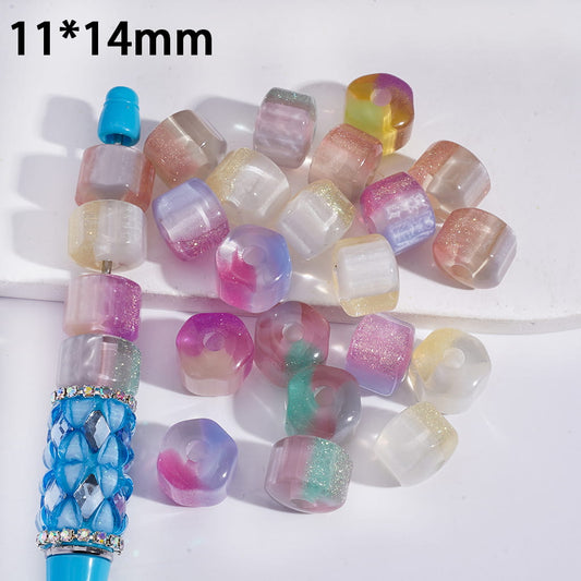 Translucence, Hexagonal Prisms with Glitter and tri-color, Large Size, Smooth and Rounded Acrylic Beads 11*14MM, Random Mix