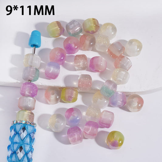 Translucence, Hexagonal Prisms with Glitter and tri-color, Small Size Smooth and Rounded Acrylic Beads 9*11MM, Random Mix