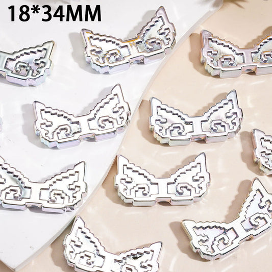 Silver Angel Wings Vintage Chinese Auspicious Clouds, Metallic Finish Acrylic Beads, 18×*34MM