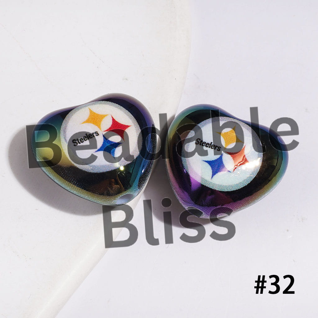 UV-Coated Acrylic Beads Heart with American Football Team Series, 18*20MM