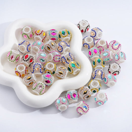 Clear Diamond Shape with Pearls & Rhinestones Loop Clear Sugar Acrylic Beads 17*20MM, Random Mix