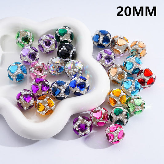 Shiny Heart Design with Rhinestones & White Pearls Multi-Color Acrylic Beads 20MM