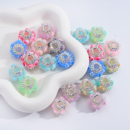 Glitter Flower Design with AB Rhinestones & Chains Multi-Color Acrylic Beads 22*16MM, Random Mix