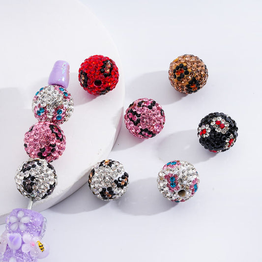 Leopard & Jaguar Print with Rhinestones Multi-Color Clay Beads 16MM