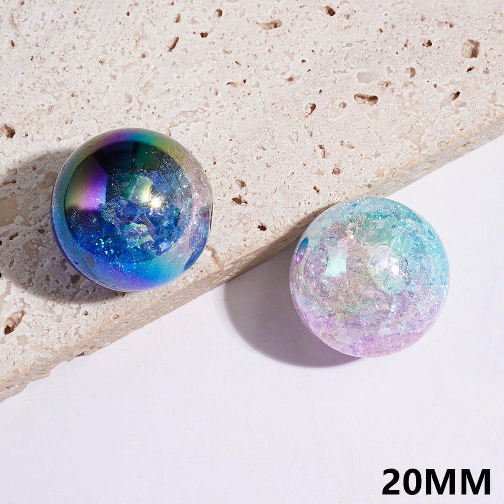 UV-Coated Beautiful Ombre Color Crackle-Effect Round Acrylic Beads for Bracelets, 20MM, Multicolor, Random Mix
