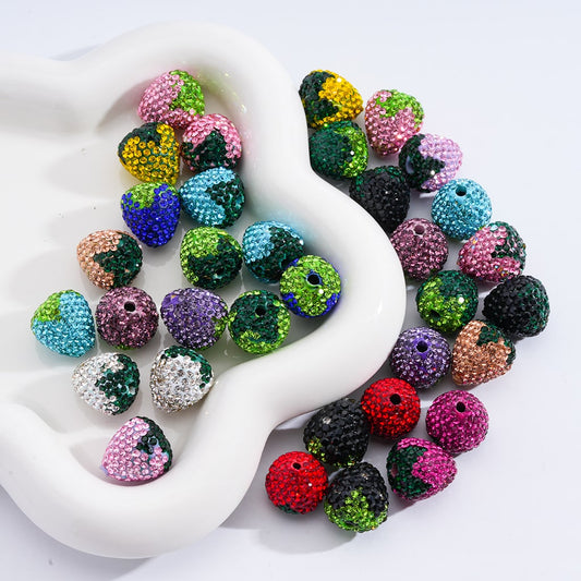 Strawberry Design with Multi-Color Rhinestones Clay Beads 16MM