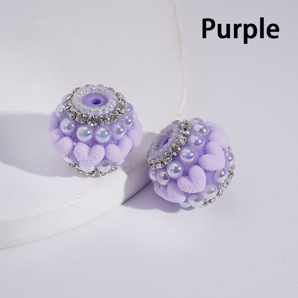 UV Coating Half-Shell Pearls, Clear Rhinestone Chains, with Grainy Hearts Grainy Hearts Multi-Color Acrylic Beads 20MM